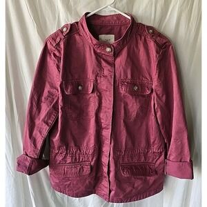 Loft Utility Jacket Button-Up Pink Wine Colored Drawstring Waist Size‎ L Fall